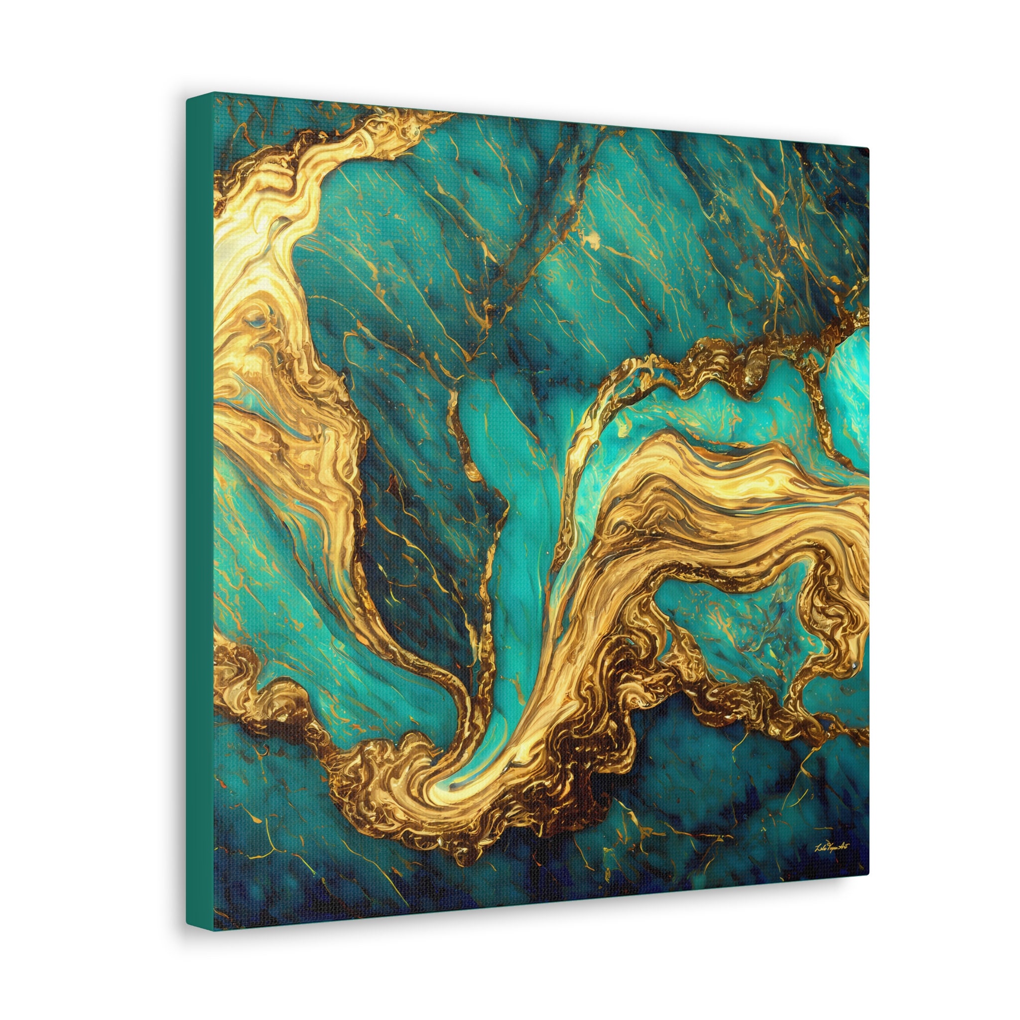 Green and Gold Marble Swirl Abstract Canvas Wall Art - Etsy