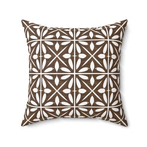 Brown and White Geometric Pattern Pillow, Boho Home Decor, Living Room Cushion, Modern Accent Pillow, Housewarming Gift, Decorative Pillow