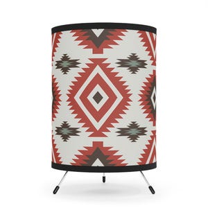 Boho Tripod Lamp: Ethnic Pattern Shade, Rustic Home Decor