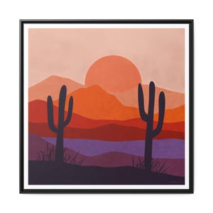 Desert Sunset Framed Canvas Art, Boho Home Decor, Nature Wall Art, Cactus Print, Warm Colorful Wall Decor, Housewarming Gift