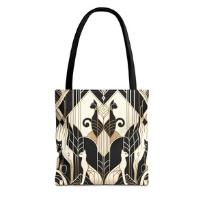 Elegante Art Deco Katzen-Einkaufstasche, stilvolle Schultertasche, Geschenk für Katzenliebhaber, umweltfreundliche Einkaufstasche, einzigartige Handtasche für jeden Anlass