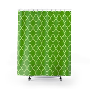 Green Moroccan Quatrefoil Shower Curtain: Geometric Bathroom Decor