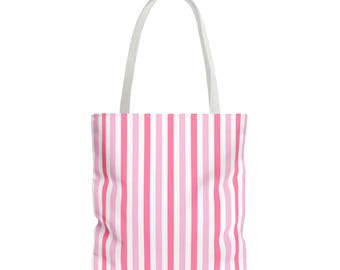 Pink Striped Tote Bag: Stylish Polyester Beach Bag