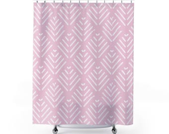 Tenda Da Doccia In Tessuto Poliestere Boho 70x70 Pollici, Stile Metà Secolo, Arcobaleno Geometrico Nero E Rosa, Con 12 Ganci