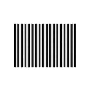 May include: A rectangular black and white striped pattern. The design features evenly spaced vertical stripes, alternating between black and white. The pattern is simple and graphic, suitable for various applications.
