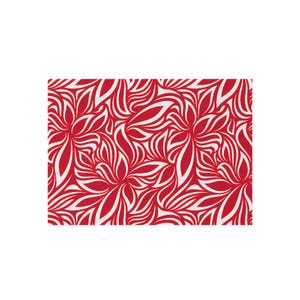 Red White Tropical Leaf Pattern Outdoor Rug | Patio Mat
