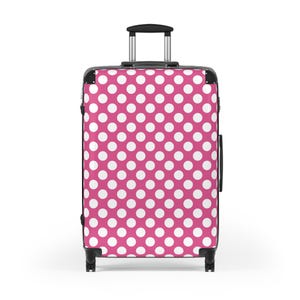 ピンクの水玉模様のスーツケース - スタイリッシュな旅行用荷物、楽しいピンクの機内持ち込み荷物、旅行者へのユニークなギフト、夏休みの必需品、週末の小旅行