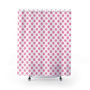 Playful Pink Polka Dot Shower Curtain, Fun Bathroom Decor, Kids Room Accessory, Unique Gift for Her, Modern Bathroom Style, Home Decoration