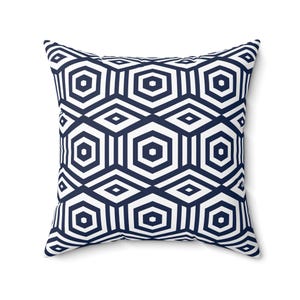 Geometric Navy Blue and White Patterned Throw Pillow, Modern Home Decor, Stylish Accent Cushion, Living Room Accessory, Unique Gift Idea