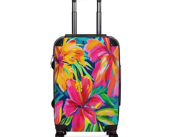Tropical Floral Carry-On Suitcase: Vibrant Travel Luggage