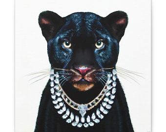 Toile d'art losange panthère : décoration murale animalière glamour