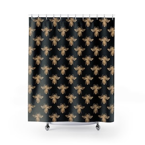Bee Pattern Shower Curtain, Boho Bathroom Decor, Insect Design, Nature Lover Gift, Home Decor