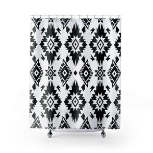 Black and White Southwestern Shower Curtain: Aztec Geometric Design
