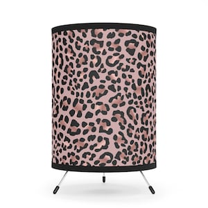 Table Lamp, Pink Black Leopard Print, Hollywood Regency Glam Decor, US CA Plug, High-Res Shade, Feminine Bedroom Lighting, Girly Home