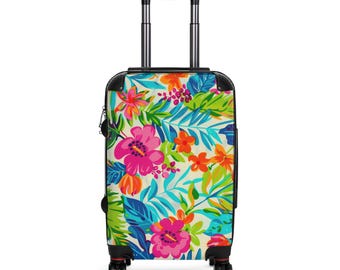 Vibrant Floral Suitcase: Polycarbonate Carry-On Luggage