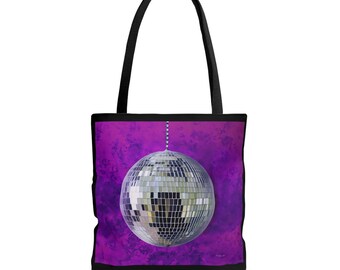 Silver Disco Ball Canvas Tote Bag: Reusable Shopper