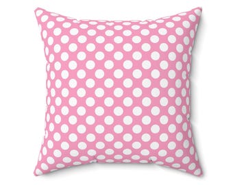 Pink Polka Dot Square Pillow: Modern Home Decor Cushion