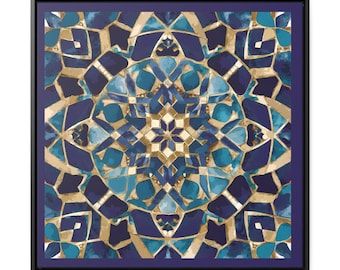 Moroccan Mosaic Canvas Art: Blue Tan Boho Wall Decor