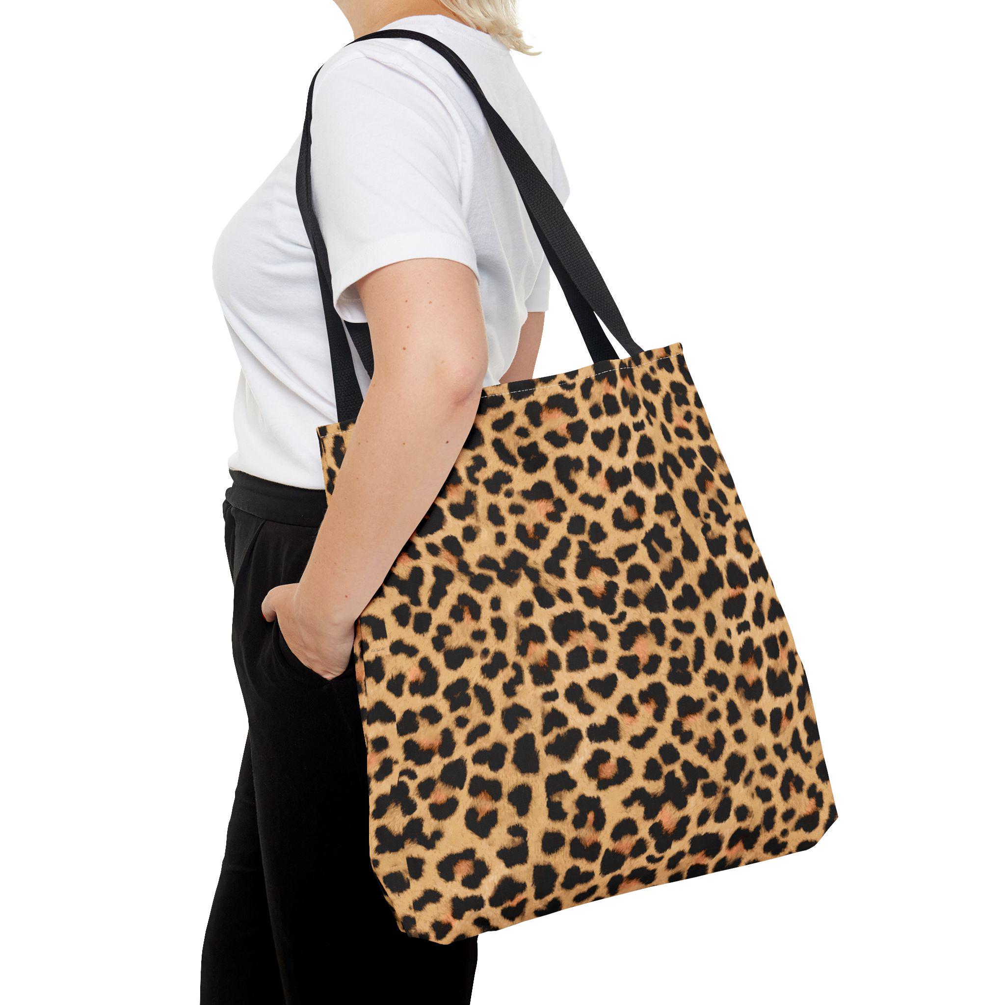 Leopard Print Tote Bag – Chic Animal Print Carryall, Black Handles 