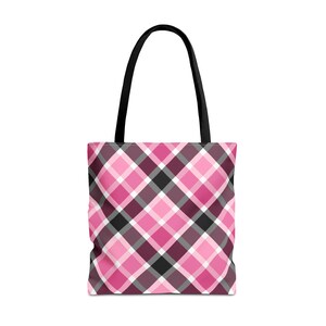 Schicke rosa karierte Einkaufstasche, modische Einkaufstasche, stilvolle Alltagstasche, umweltfreundliche Tasche, trendiges Accessoire für alle Gelegenheiten