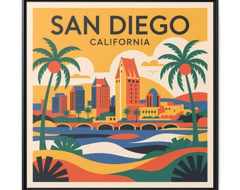 Retro San Diego Art Print: Framed California Coastal Decor