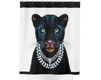 Black Panther Shower Curtain: Diamond Necklace Bathroom Decor