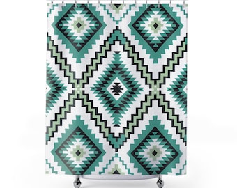 Geometric Turquoise Shower Curtain: Modern Tribal Bathroom Decor