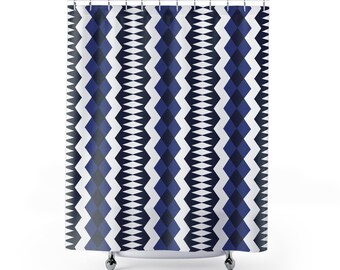 Cortina de ducha geométrica azul marino: decoración moderna para el baño resistente al agua