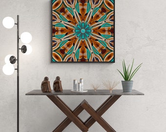 Décoration murale sur toile amérindien du sud-ouest : beige et turquoise