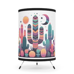 Colorful Cactus Tripod Lamp, Boho Home Decor, Unique Lighting, Southwestern Style, Ideal for Plant Lovers, Southwestern Decor