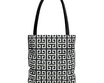 Black and White Geometric Tote Bag: Stylish Reusable Shopping Bag