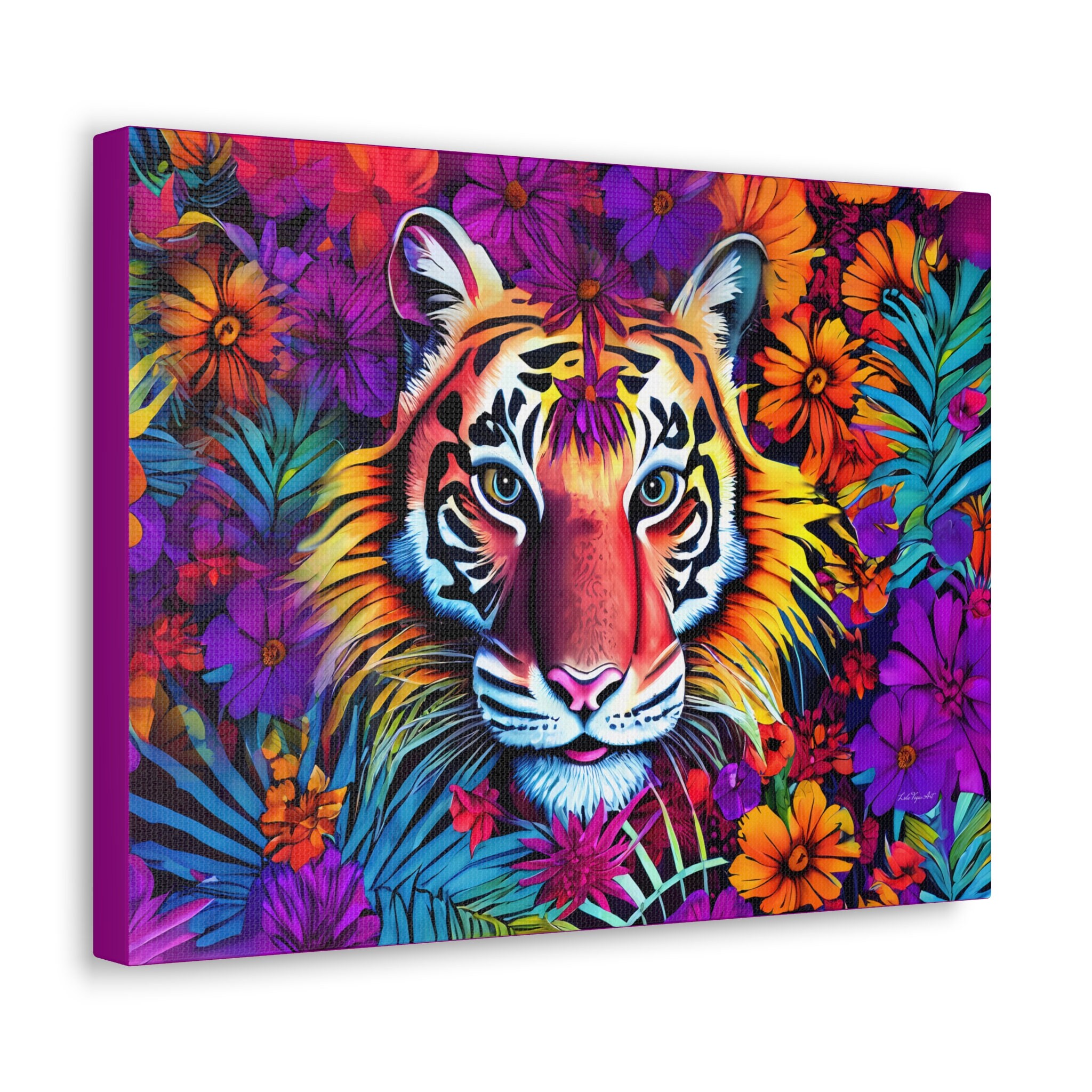 Tiger in Garden Canvas Wall Art: Colorful Big Cat Decor - Etsy