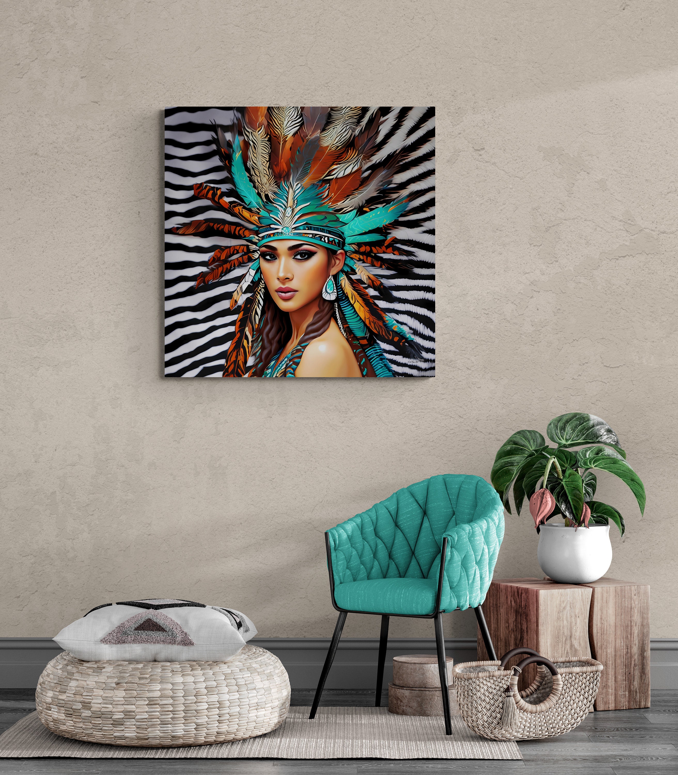Feather Headdress Woman Canvas Art, Native American Portrait - Etsy