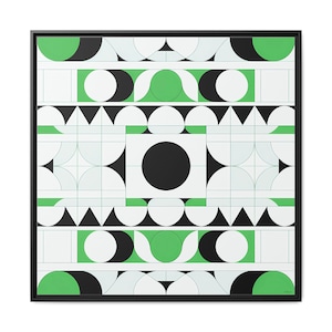 Geometric Canvas Art Print: Modern Black, White & Green Framed Artwork