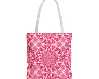 Bohemian Floral Tote Bag: Pink Mandala Design, Eco-Friendly Shopper