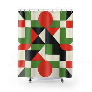 Geometric Shower Curtain: Modern Boho Bathroom Decor, Abstract Art