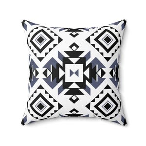 Black White and Grey Tribal Geometric Pillow, Home Decor, Boho Style Cushion, Living Room Accent, Modern Throw Pillow, Gift for Her