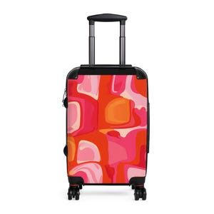 Orange and Pink Abstract Suitcase, Luggage, Travel Bags, 1960&#39;s Style, Wanderlust Adventure Organizer, Weekend Getaway Bag, Honeymoon Travel