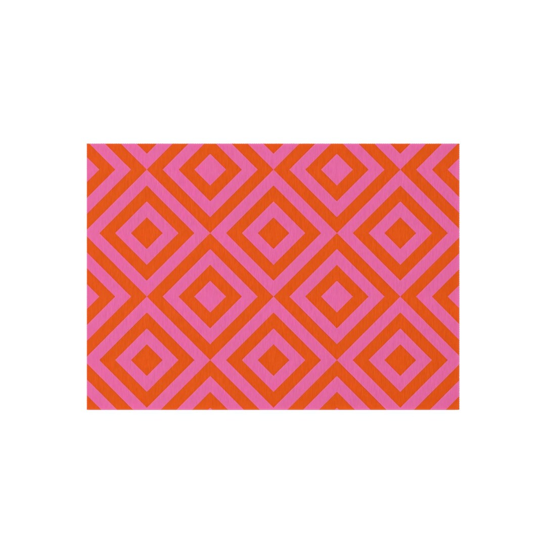 Rubber Rug Diamond Pattern Geometric Diamond Pattern Indoor/outdoor Rug | Pink Orange Porch Mat - Etsy