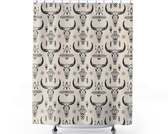 Rustic Bull Skull Shower Curtain: Boho Western Bathroom Decor