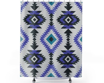 Geometric Shower Curtain: Purple Black Boho Bathroom Decor