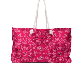 Pink Paisley Pattern Weekender Bag | Large Travel Tote, Rope Handles