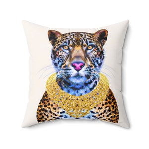 Leopard Print Square Pillow: Madame Nala Gold Accent Pillow