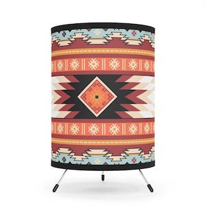 Boho Tripod Lamp: Geometric Tribal Print, Cozy Home Decor