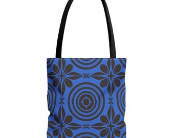 Blue Floral Tote Bag: Chic Reusable Polyester Shopping Bag