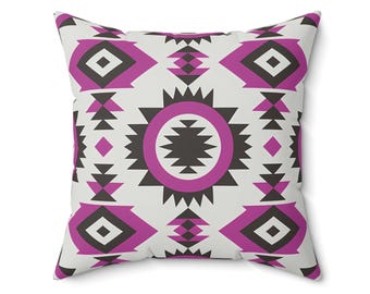 Geometric Throw Pillow: Bohemian Purple & Black Accent Cushion