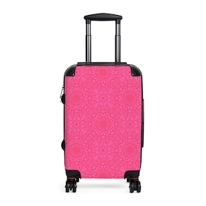 Stylish Pink Mandala Suitcase, Travel Luggage, Unique Carry-On, Bohemian Travel Gear, Fashionable Vacation Bag, Gift For Her