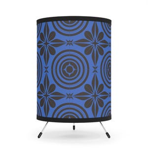 Blue Stylish Tripod Lamp with Geometric Pattern Shade, Modern Home Decor, Unique Lighting, Gift for Housewarming, Chic Interior Design