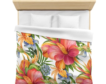 Vibrant Floral Microfiber Duvet Cover: Tropical Bohemian Bedding