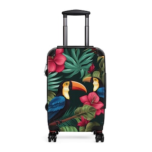 Maleta Tropical: Equipaje colorido para amantes de los viajes, artículos esenciales para vacaciones, regalo para viajeros, elegante bolso con ruedas, estuche de viaje floral